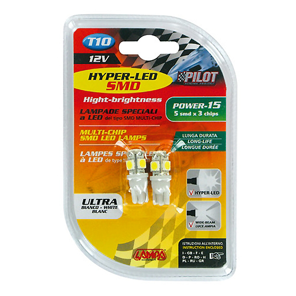 Εικόνα 2 από 2 — T10 W5W 12V W2,1×9,5d 28lm HYPER-LED15 ΛΕΥΚΟ ΔΙΑΘΛΑΣΗΣ 5SMDx3chips ΔΙΠΛΗΣ ΠΟΛΙΚΟΤΗΤΑΣ BLISTER 2ΤΕΜ.