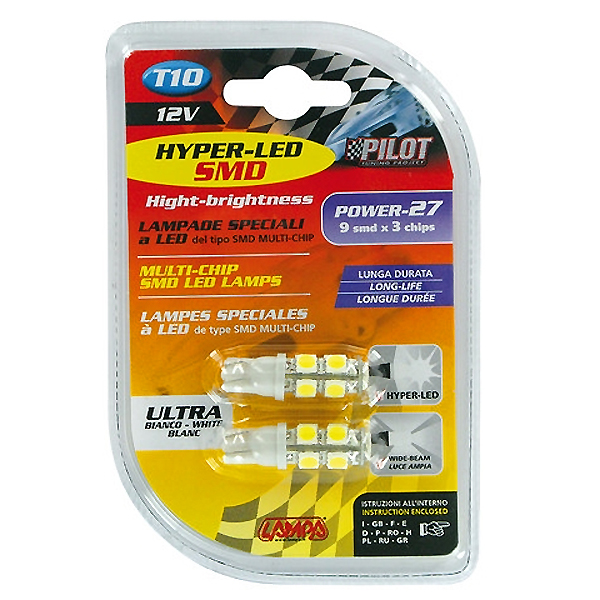 Εικόνα 4 από 4 — T10 W5W 12V W2,1×9,5d 80lm HYPER-LED27 ΛΕΥΚΟ ΔΙΑΘΛΑΣΗΣ 9SMDx3chips (ΔΙΠΛΗΣ ΠΟΛΙΚΟΤΗΤΑΣ)BLISTER 2ΤΕΜ.