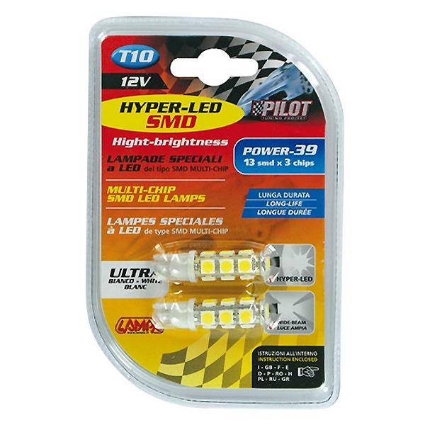Εικόνα 4 από 4 — T10 W5W 12V W2,1×9,5d 80lm HYPER-LED39 ΛΕΥΚΟ 13SMDx3chips (ΔΙΠΛΗΣ ΠΟΛΙΚΟΤΗΤΑΣ) BLISTER 2ΤΕΜ.