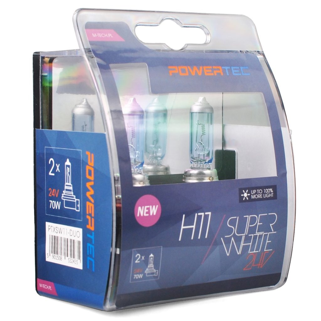 Εικόνα 1 από 1 — H11 24V 70W 3.450K PGJ19-2 POWERTECK SUPERWHITE BLISTER 2ΤΕΜ. M-TECH