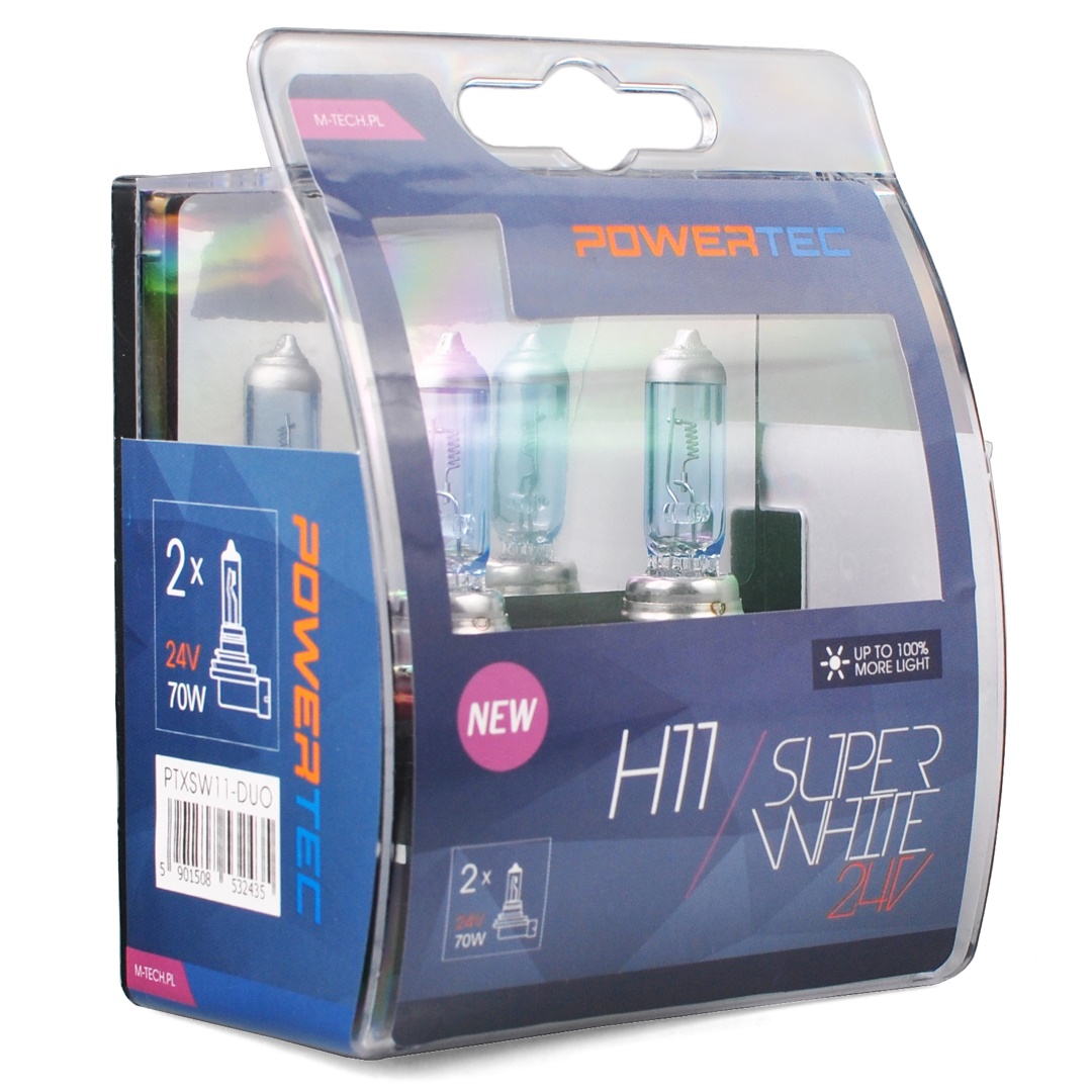 Εικόνα 1 από 1 — H11 24V 70W 3.450K PGJ19-2 POWERTECK SUPERWHITE BLISTER 2ΤΕΜ. M-TECH