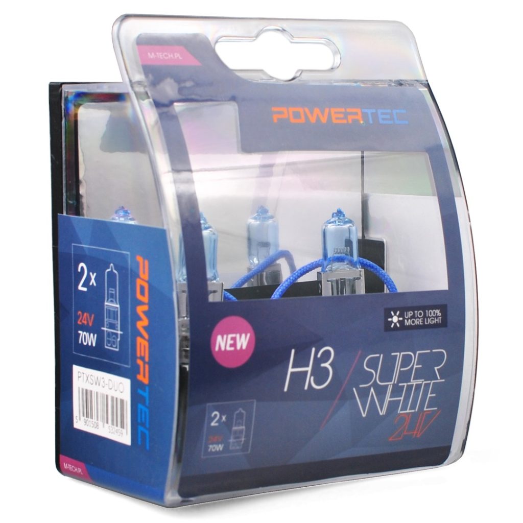 Εικόνα 1 από 1 — H3 24V 70W 3.450K PK22s POWERTECK SUPERWHITE BLISTER 2ΤΕΜ. M-TECH