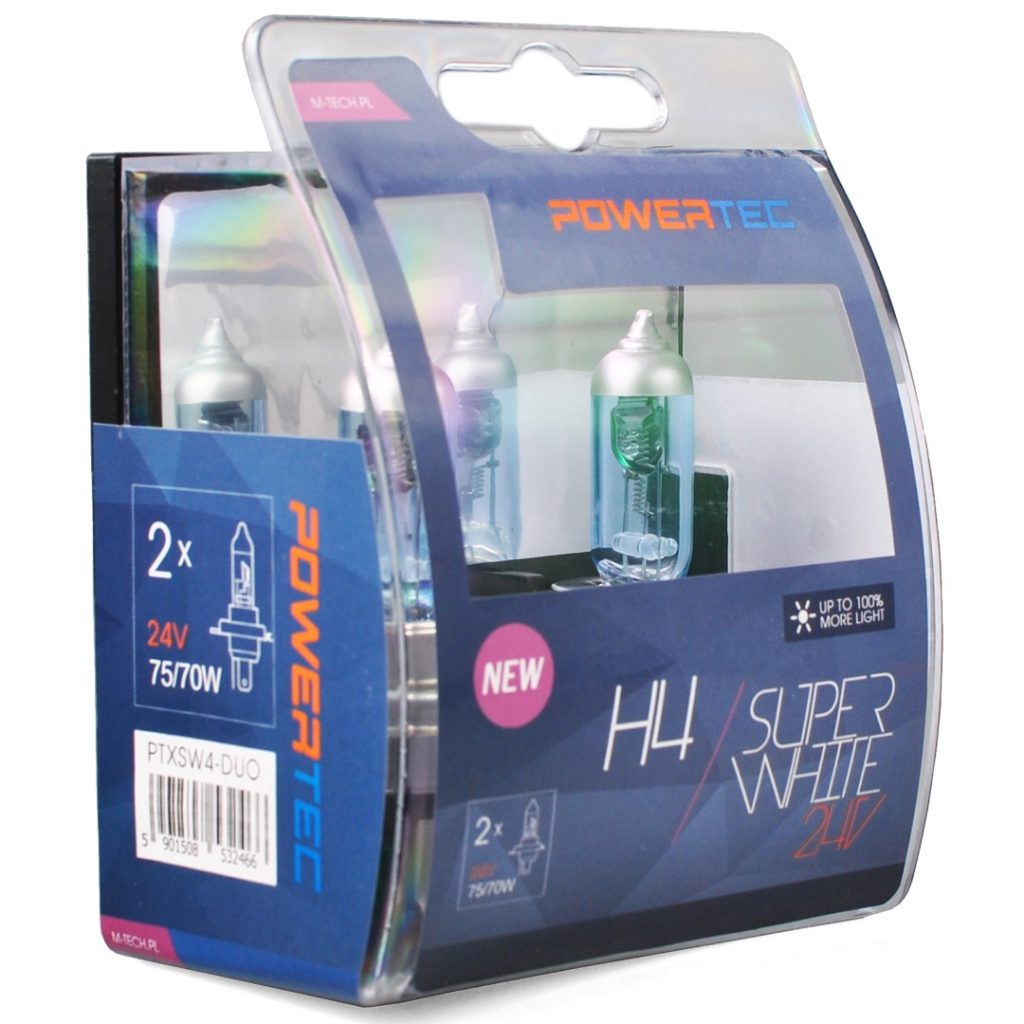Εικόνα 1 από 1 — H4 24V 75/70W 3.450K P43t POWERTECK SUPERWHITE BLISTER 2ΤΕΜ. M-TECH