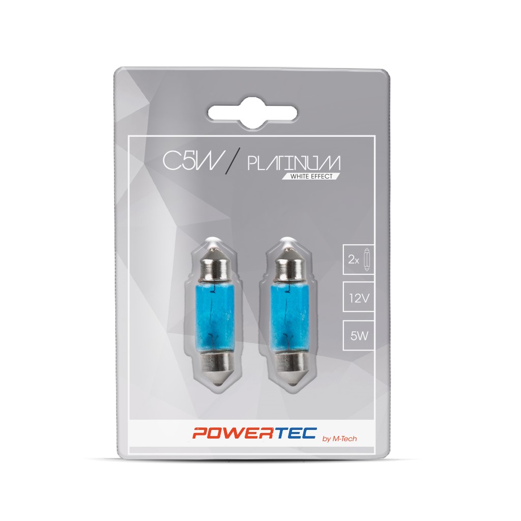 Εικόνα 1 από 2 — ΛΑΜΠΑΚΙΑ ΠΛΑΦΟΝΙΕΡΑΣ C5W 12V 5W 36x11mm SV8.5-8 WHITE EFFECT POWERTEC PLATINUM  M-TECH – 2 ΤΕΜ
