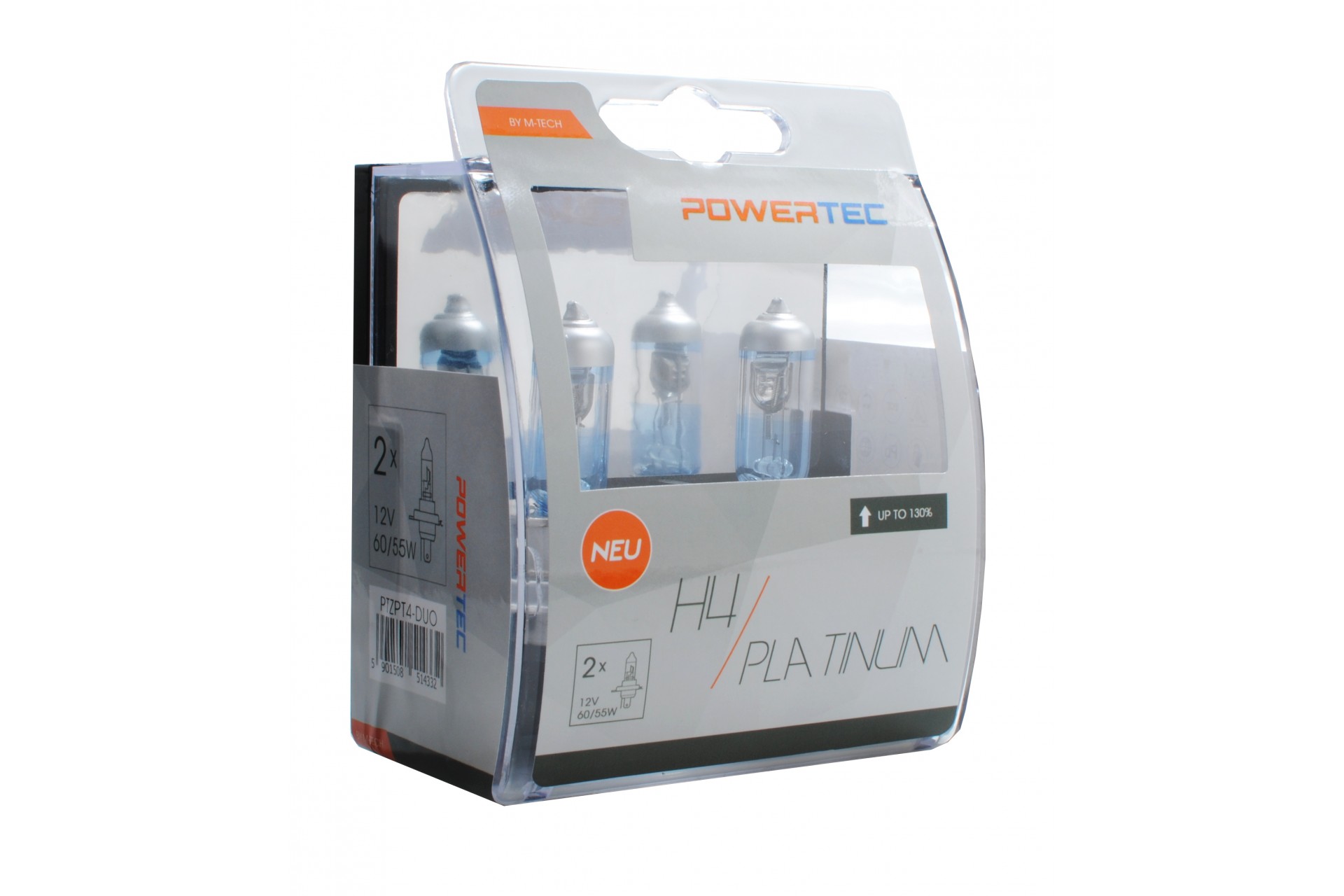 Εικόνα 1 από 1 — H4 12V 60/55W 3.250K +130% P43t POWERTECK PLATINUM 2ΤΕΜ. M-TECH