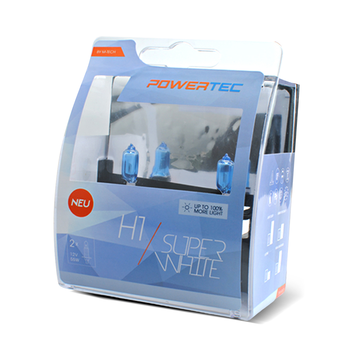 Εικόνα 1 από 1 — H1 12V 55W 3.450K P14.5 POWERTECK SUPERWHITE 2ΤΕΜ.