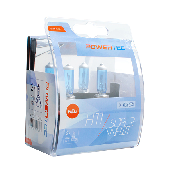 Εικόνα 1 από 1 — H11 12V 55W 3.450K PGJ19-2 POWERTECK SUPERWHITE 2ΤΕΜ.