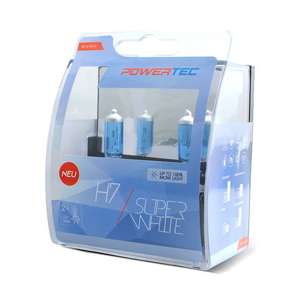 Εικόνα 2 από 3 — H7 12V 55W 3.450K PX26d POWERTECK SUPERWHITE 2ΤΕΜ.