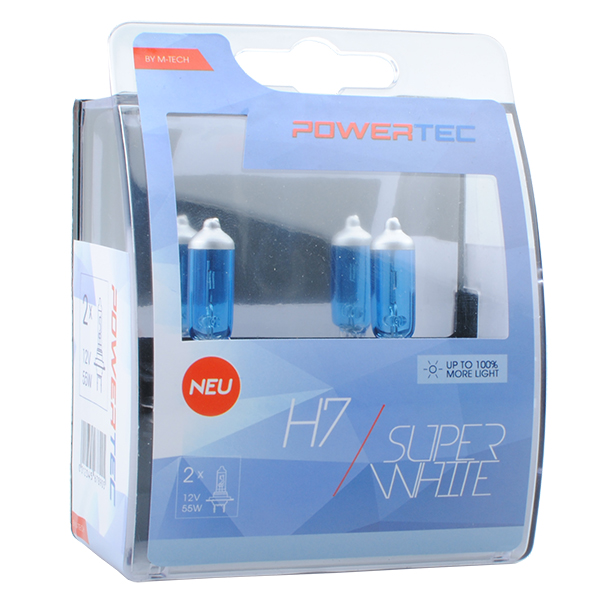 Εικόνα 1 από 3 — H7 12V 55W 3.450K PX26d POWERTECK SUPERWHITE 2ΤΕΜ.