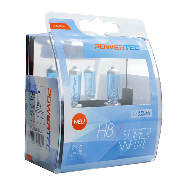 Εικόνα 1 από 1 — H8 12V 55W 3.450K PGJ19-1 POWERTECK SUPERWHITE 2ΤΕΜ.