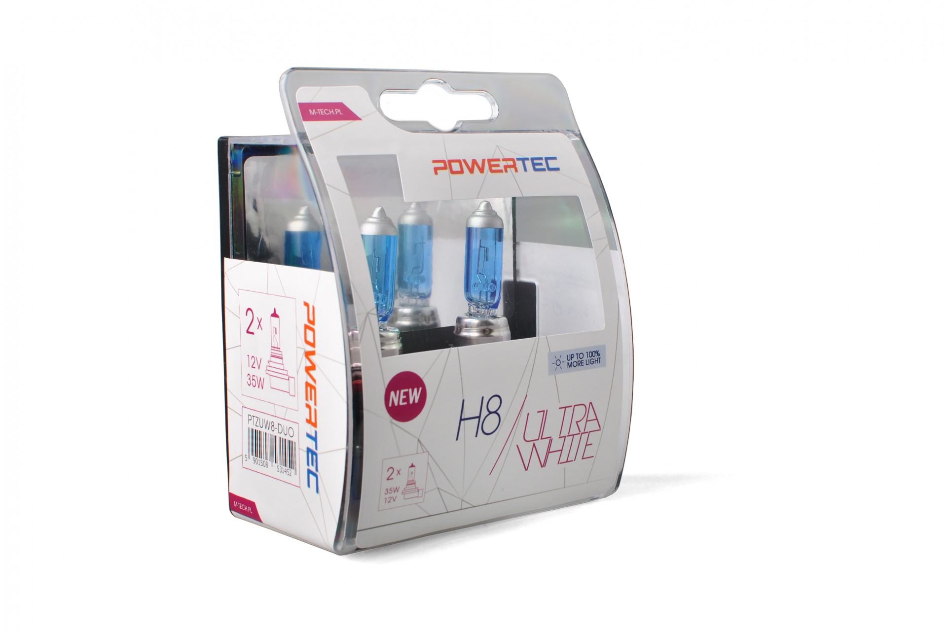 Εικόνα 1 από 2 — H8 12V 35W PGJ19-1 POWERTEC ULTRA WHITE 2ΤΕΜ. M-TECH