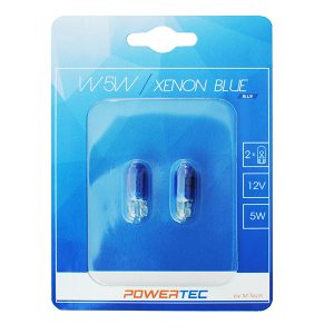 W5W 12V 5W W2,1x9,5d (ΚΑΡΦΩΤΟ ΑΚΑΛΥΚΟ) POWERTEC XENON BLUE 2ΤΕΜ.