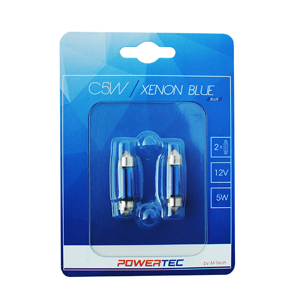 Εικόνα 1 από 1 — ΛΑΜΠΑΚΙΑ ΠΛΑΦΟΝΙΕΡΑΣ C5W 12V 5W SV8,5-8 11x36mm POWERTEC XENON BLUE 2ΤΕΜ.
