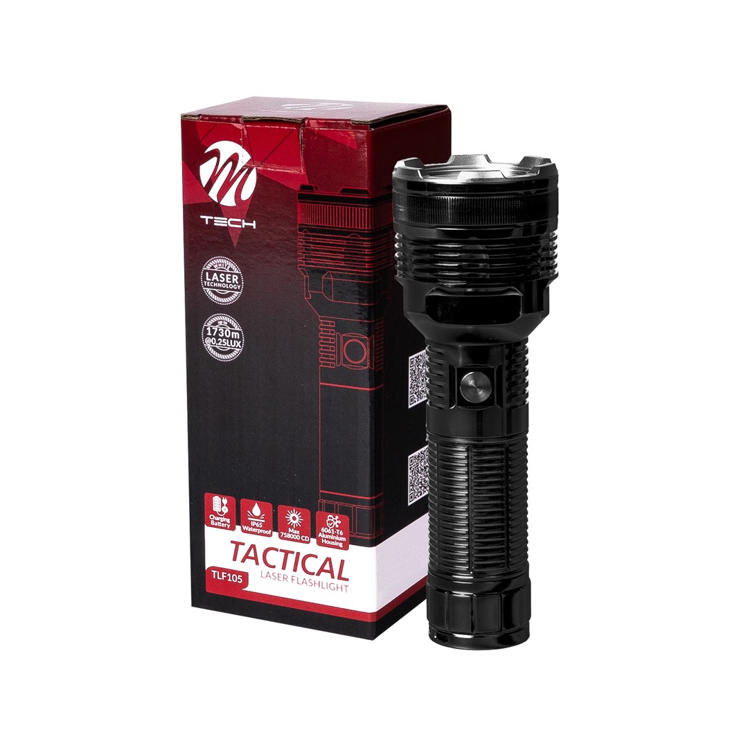 Εικόνα 1 από 5 — ΦΑΚΟΣ ΧΕΙΡΟΣ 1x15W 413lm IP65 183mm Φ62mm 6000mAh Li-ion TACTICAL LASER FLASHLIGH M-TECH – 1 Τεμ.