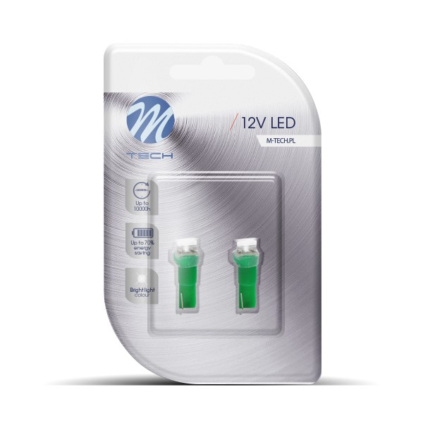 Εικόνα 2 από 2 — T5 12V W2x4,6d LED 1xSMD5050 ΠΡΑΣΙΝΟ (ΚΑΡΦΩΤΟ ΑΚΑΛΥΚΟ) BLISTER 2ΤΕΜ. M-TECH