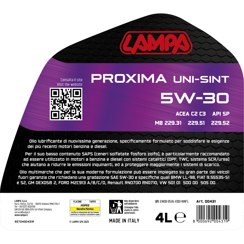 Εικόνα 2 από 2 — Lampa – Λάδι Κινητήρα Αυτοκινήτου Proxima Uni-Sint 5W-30 4 Lt. – 1 τεμ. (L0043.1)