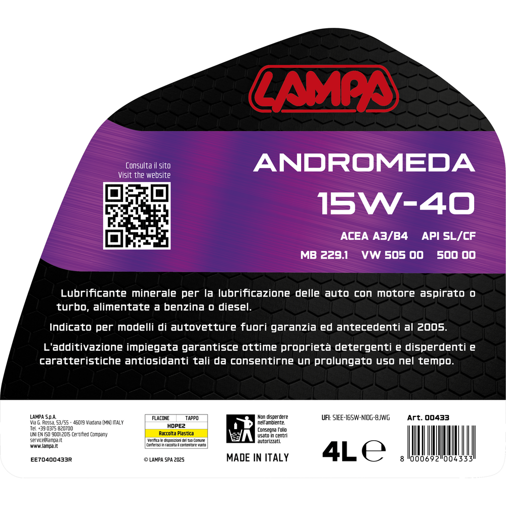 Εικόνα 2 από 2 — Lampa – Λάδι Κινητήρα Ορυκτέλαιο A3/B4 Andromeda 15W-40 4 Lt. – 1 τεμ. (L0043.3)