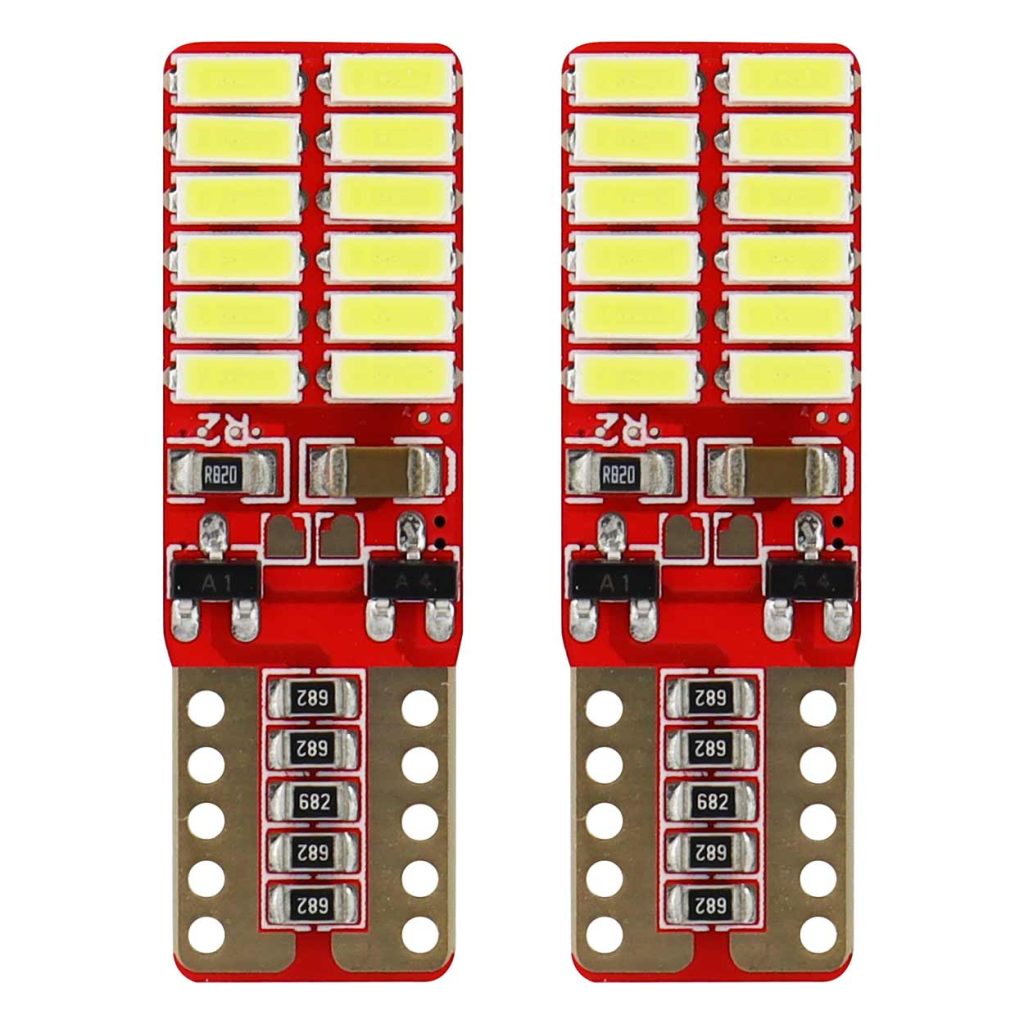 Εικόνα 1 από 3 — Amio – Λάμπες LED T10 W5W Καρφωτές 12/24V 2.2W 5600K με 24 SMD 4014 CANBUS για Φώτα Θέσης Πινακίδας & Εσωτερικού Φωτισμού με Ισχυρό Λευκό Φως και Χωρίς Σφάλματα – 1 Σετ (01287/AM)