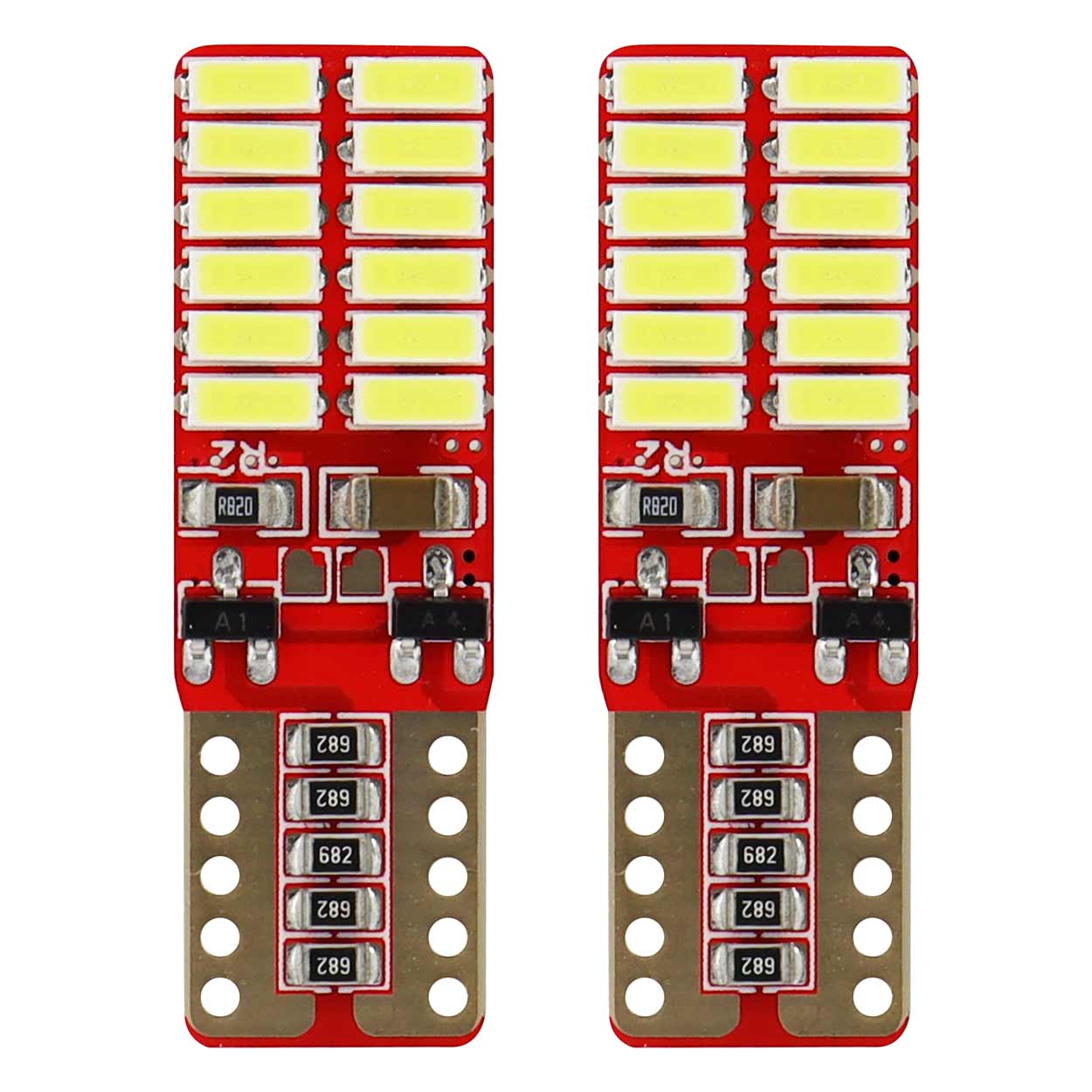 Εικόνα 1 από 3 — Amio – Λάμπες LED T10 W5W Καρφωτές 12/24V 2.2W 5600K με 24 SMD 4014 CANBUS για Φώτα Θέσης Πινακίδας & Εσωτερικού Φωτισμού με Ισχυρό Λευκό Φως και Χωρίς Σφάλματα – 1 Σετ (01287/AM)