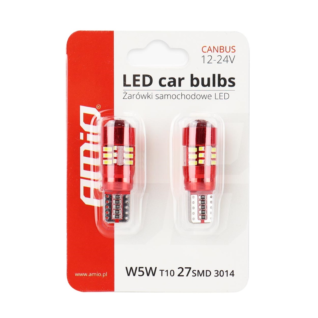 Εικόνα 3 από 3 — Amio – LED CANBUS T10 W5W 12V W2.1×9.5d 5600K 27xSMD 3014HP Καρφωτό Λευκό για Φώτα Θέσης & Εσωτερικού Αυτοκινήτου – 2 Τεμ. (01446/AM)
