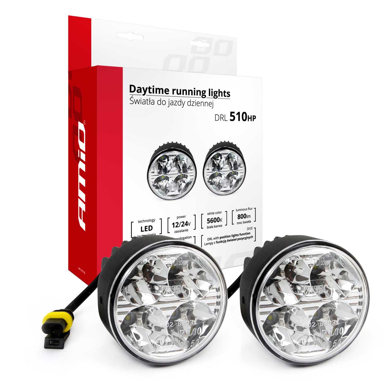 Εικόνα 1 από 9 — Amio – Στρογγυλά Φώτα Ημέρας DRL LED 12/24V 800Lm για Αυξημένη Ορατότητα & Ασφάλεια σε Αυτοκίνητο & Φορτηγό – Σετ 2 Τεμ. (01524/AM)
