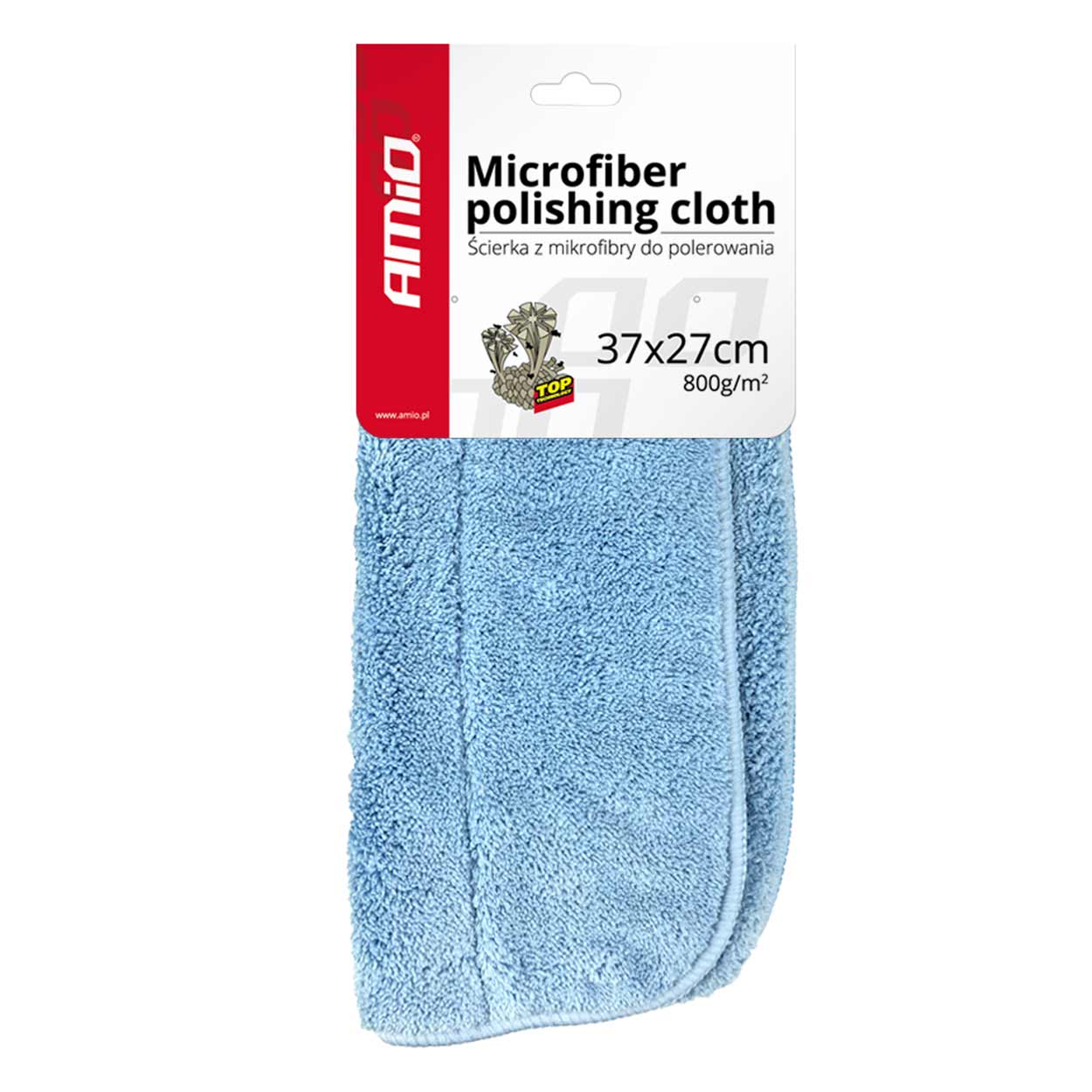 Εικόνα 1 από 2 — Amio – Πανί Μικροϊνών (Microfiber) για Γυάλισμα σε γαλάζιο χρώμα, διαστάσεων 37x27cm και εξαιρετικά υψηλής πυκνότητας 800g/m² για Επιβατικά Αυτοκίνητα – 1 τεμ. (01620/AM)
