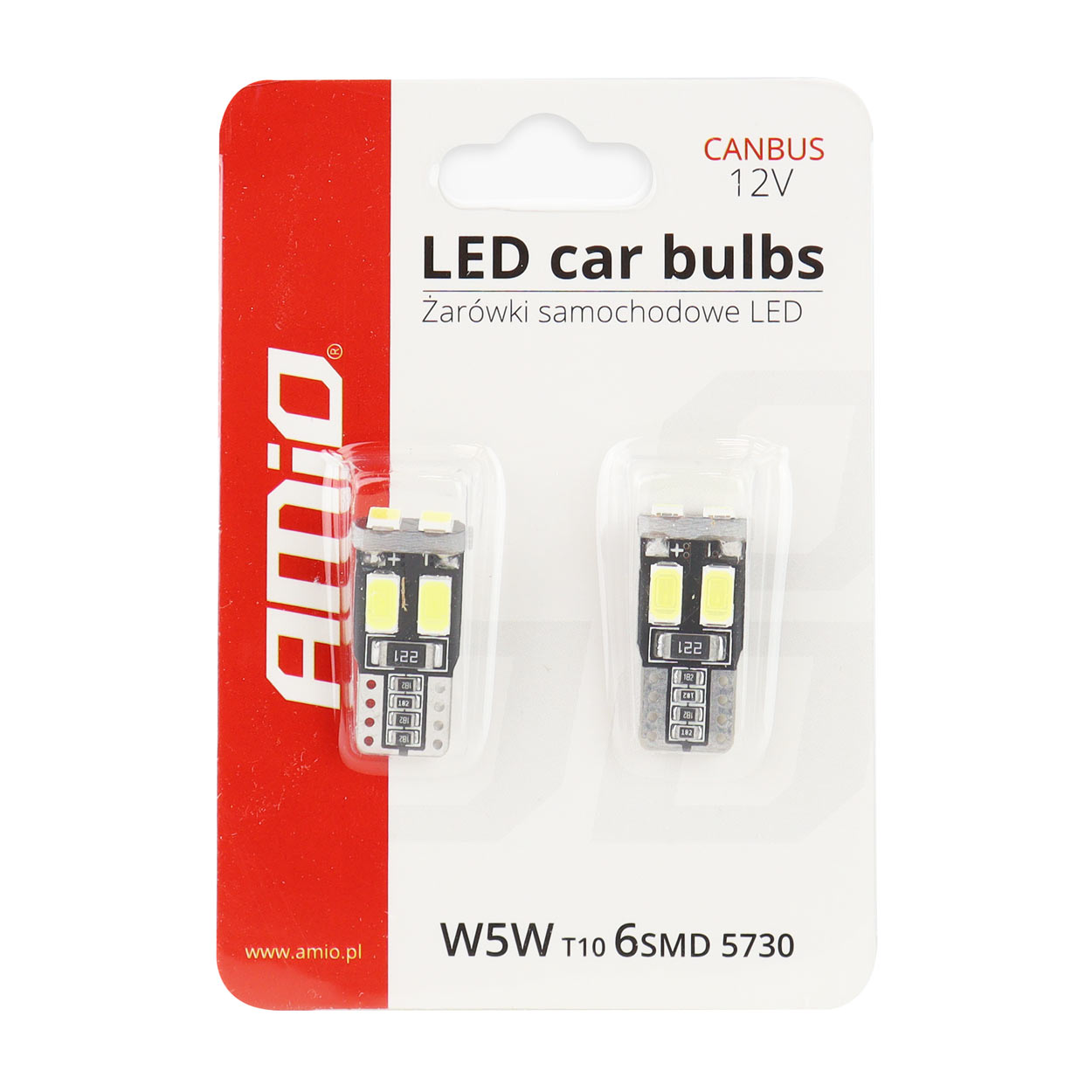Εικόνα 3 από 3 — Amio – Λαμπάκια LED T10 W5W 12V 1W 5600K 6xSMD 5730 CANBUS Καρφωτά για Ισχυρό Λευκό Φωτισμό σε Καθημερινή Χρήση – Σετ 2 Τεμ. (01622/AM)