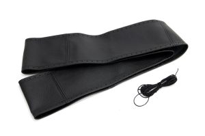 Amio - Δερμάτινο Ραφτό Κάλυμμα Τιμονιού Μαύρο 43-45cm για ανανέωση φθαρμένου τιμονιού και σταθερό κράτημα με εργοστασιακή εφαρμογή - 1 Τεμ. (01763/AM)