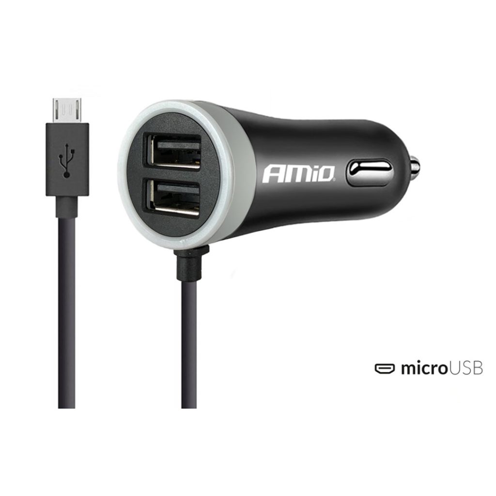 Εικόνα 1 από 2 — Amio – Φορτιστής Αναπτήρα 12-24V 2.4A με 2 θύρες USB και καλώδιο Micro USB για ταυτόχρονη φόρτιση συσκευών με σταθερή παροχή ρεύματος σε αυτοκίνητα και επαγγελματικά οχήματα – 1 Τεμ. (02056/AM)