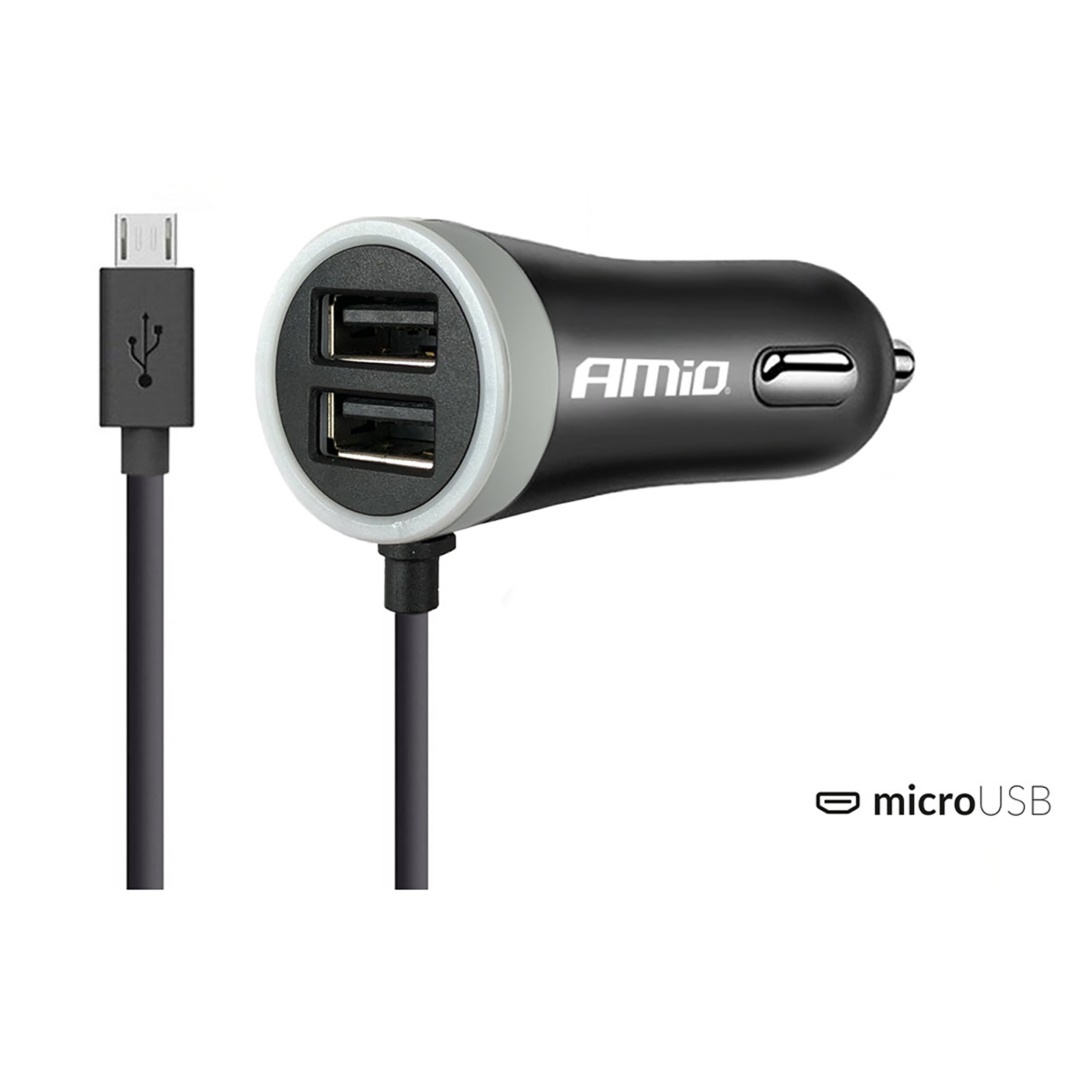 Εικόνα 1 από 2 — Amio – Φορτιστής Αναπτήρα 12-24V 2.4A με 2 θύρες USB και καλώδιο Micro USB για ταυτόχρονη φόρτιση συσκευών με σταθερή παροχή ρεύματος σε αυτοκίνητα και επαγγελματικά οχήματα – 1 Τεμ. (02056/AM)