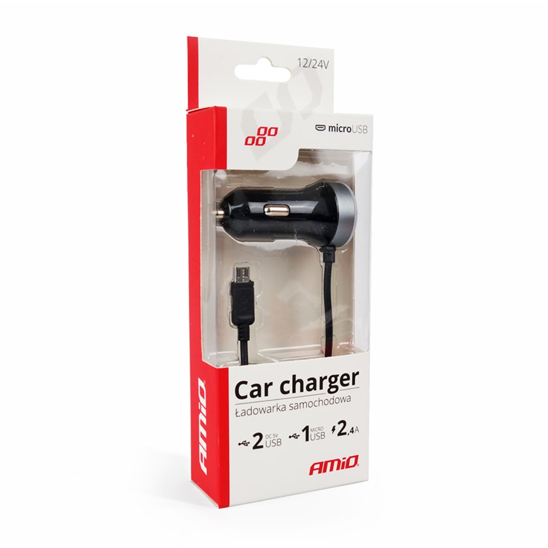Εικόνα 2 από 2 — Amio – Φορτιστής Αναπτήρα 12-24V 2.4A με 2 θύρες USB και καλώδιο Micro USB για ταυτόχρονη φόρτιση συσκευών με σταθερή παροχή ρεύματος σε αυτοκίνητα και επαγγελματικά οχήματα – 1 Τεμ. (02056/AM)