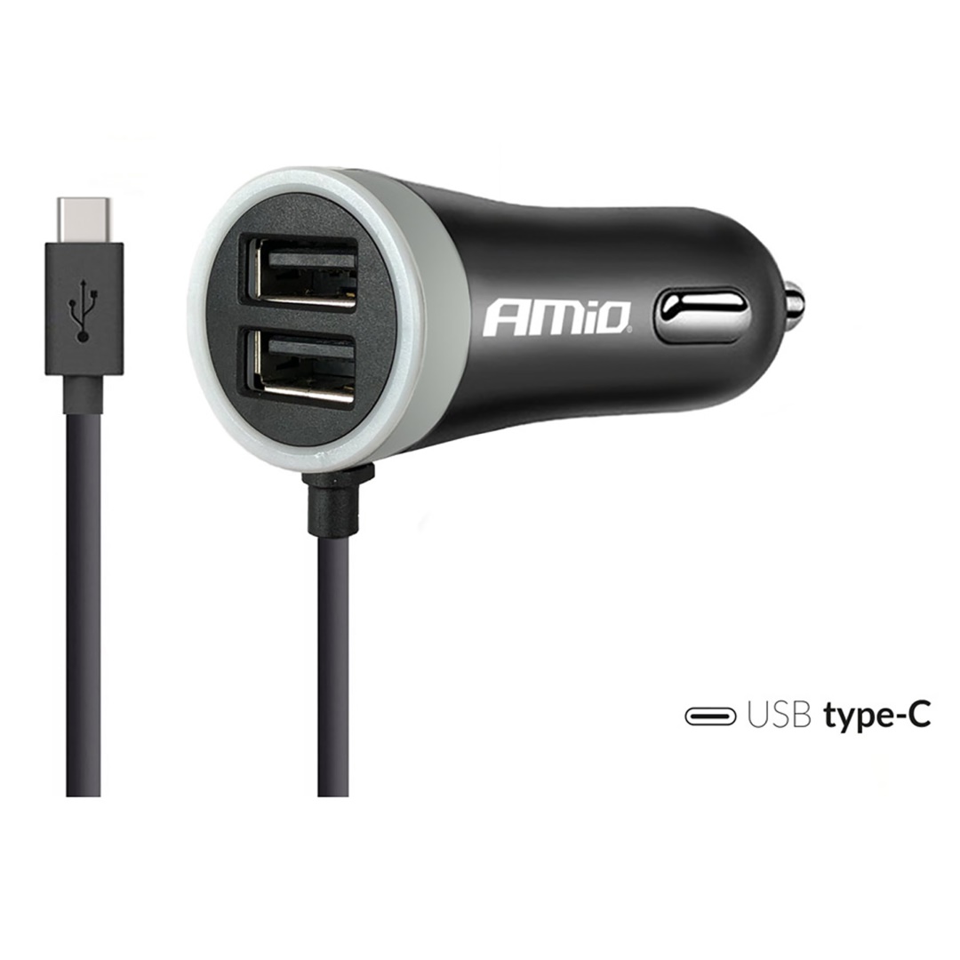 Εικόνα 1 από 2 — Amio – Φορτιστής Αναπτήρα 12-24V 2.4A με 2 θύρες USB και καλώδιο Type-C για ταυτόχρονη φόρτιση συσκευών με σταθερή παροχή ρεύματος σε αυτοκίνητα και επαγγελματικά οχήματα – 1 Τεμ. (02058/AM)