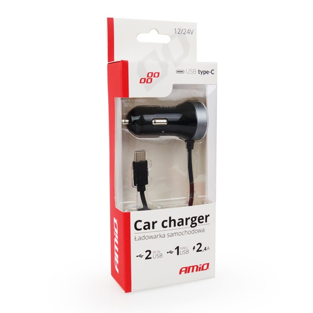 Εικόνα 2 από 2 — Amio – Φορτιστής Αναπτήρα 12-24V 2.4A με 2 θύρες USB και καλώδιο Type-C για ταυτόχρονη φόρτιση συσκευών με σταθερή παροχή ρεύματος σε αυτοκίνητα και επαγγελματικά οχήματα – 1 Τεμ. (02058/AM)