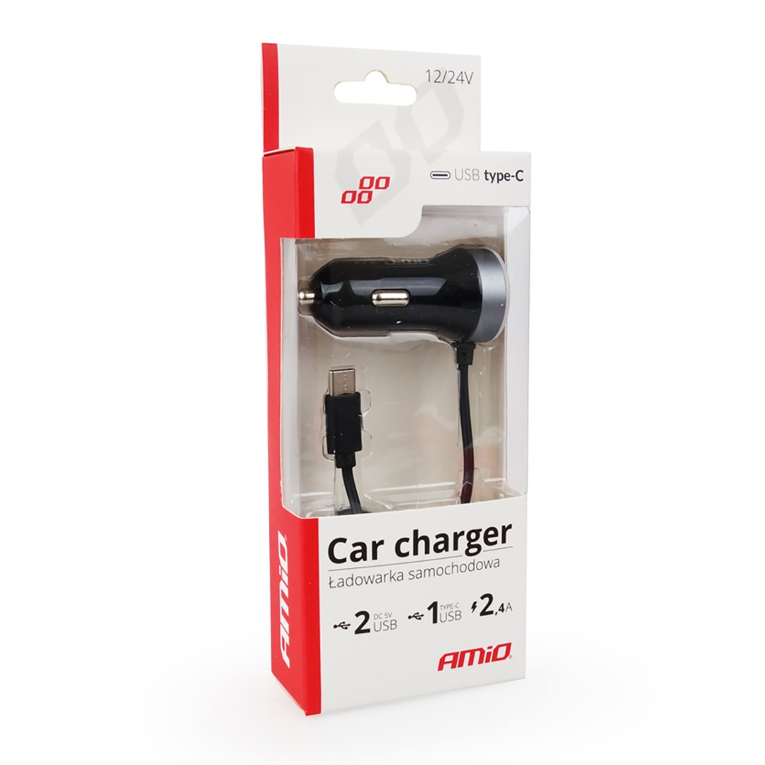 Εικόνα 2 από 2 — Amio – Φορτιστής Αναπτήρα 12-24V 2.4A με 2 θύρες USB και καλώδιο Type-C για ταυτόχρονη φόρτιση συσκευών με σταθερή παροχή ρεύματος σε αυτοκίνητα και επαγγελματικά οχήματα – 1 Τεμ. (02058/AM)
