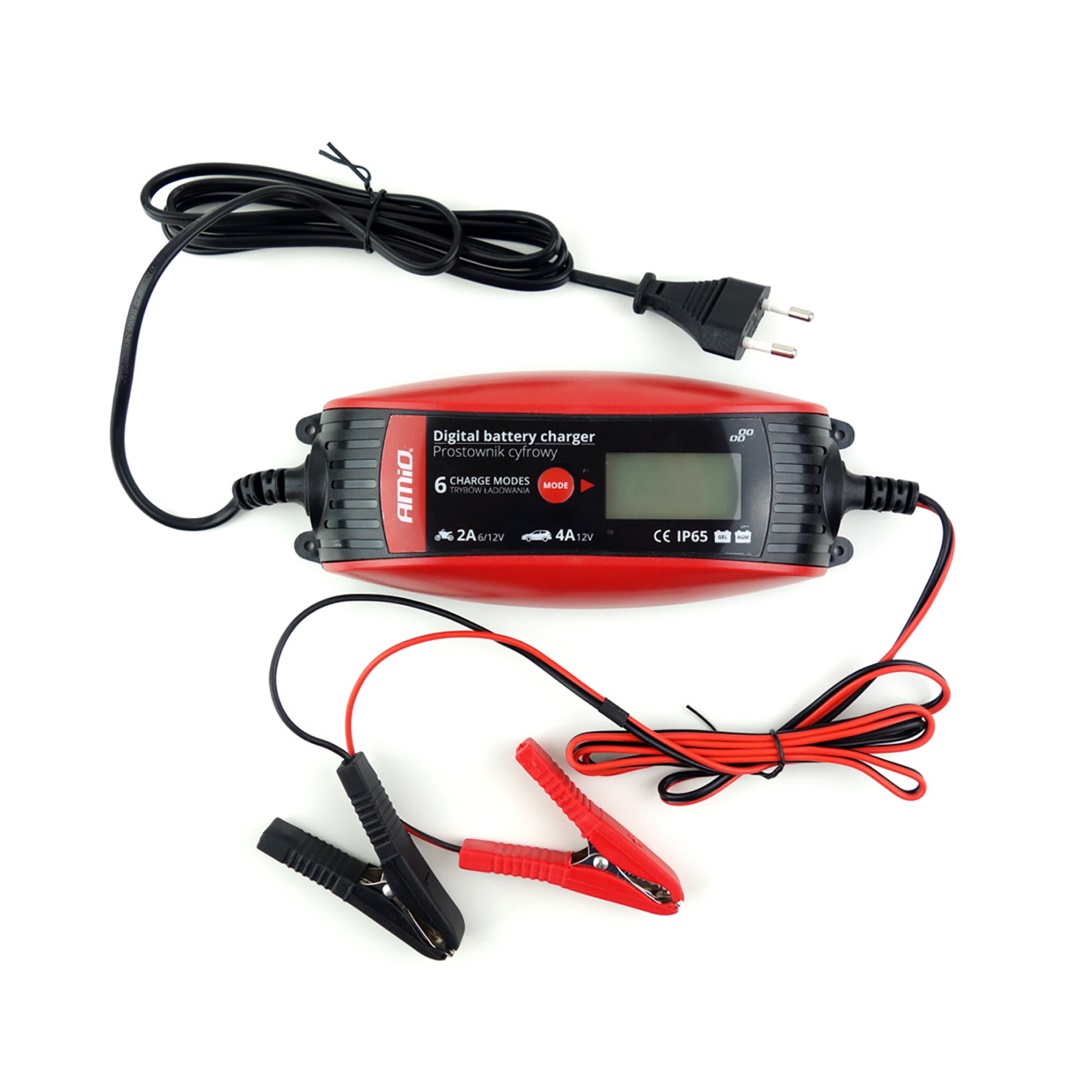 Εικόνα 2 από 4 — Amio – Φορτιστής Μπαταρίας 6/12V 2A/4A με LCD για φόρτιση και συντήρηση μπαταριών 1.2-120Ah με έξυπνη λειτουργία και προστασία IP65 για ασφαλή και αποδοτική χρήση – 1 Τεμ. (02088/AM)