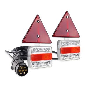 Amio - Σετ Φανάρια Πίσω Τρέιλερ LED Μαγνητικά 12V με Καλώδιο 7pin και Τρίγωνα για Πλήρη Σήμανση και Άμεση Τοποθέτηση σε Ρυμουλκούμενα - 1 Σετ (02140/AM)