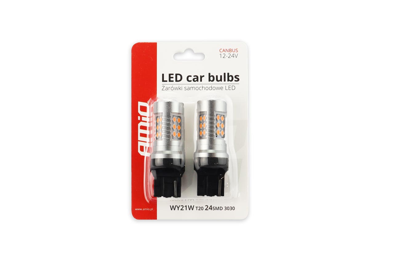 Εικόνα 3 από 3 — Amio – WY21W T20 12/24V 6,2W 800lm LED 24xSMD3030 CAN-BUS ΚΙΤΡΙΝΟ 18x56mm 2ΤΕΜ. (02393/AM)