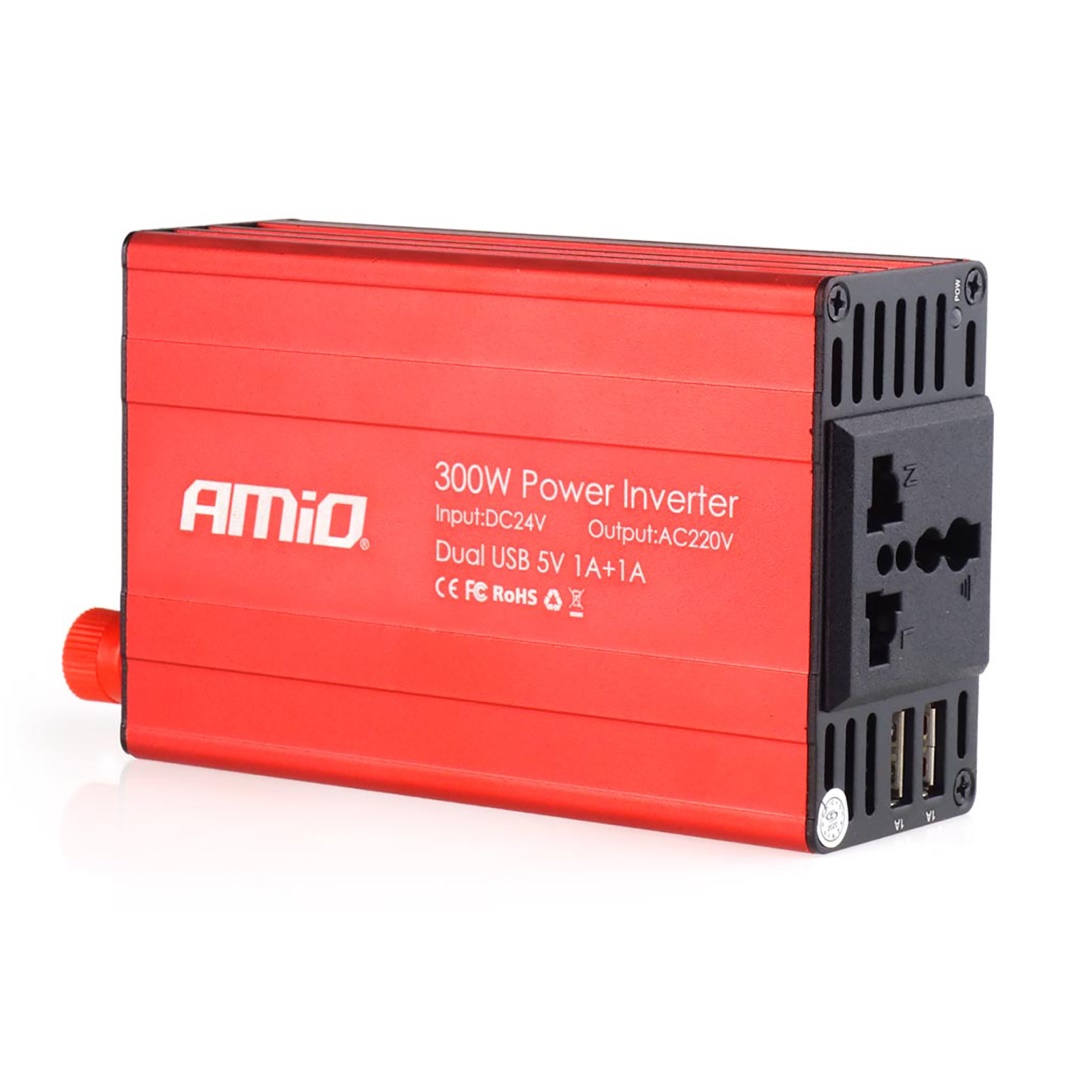 Εικόνα 1 από 5 — Amio – INVERTER 24-230V max300W-peak600W ME 2 USB – 1 ΤΕΜ. (02471/AM)