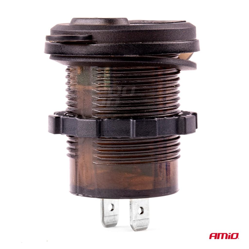 Εικόνα 2 από 4 — Amio – ΠΡΙΖΑ ΦΟΡΤΙΣΗΣ ΜΕ 2 ΘΥΡΕΣ USB + TYPE C ΚΑΙ ΨΗΦΙΑΚΟ ΒΟΛΤΟΜΕΤΡΟ ΜΕ ΚΑΠΑΚΙ ΜΑΥΡΗ 12/24V – 1 τεμ.5-12V 3.0A QUICK CHARGER MOD-07 (02857/AM)