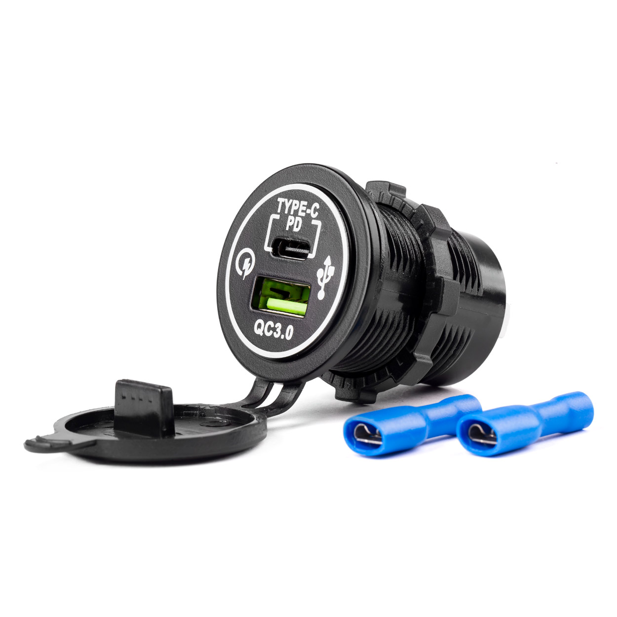 Εικόνα 1 από 4 — Amio – ΠΡΙΖΑ ΦΟΡΤΙΣΤΗΣ USB + TYPE C QUICK CHARGE 12/24V Φ37mmX51mm MOD-08 – 1 τεμ. (02858/AM)
