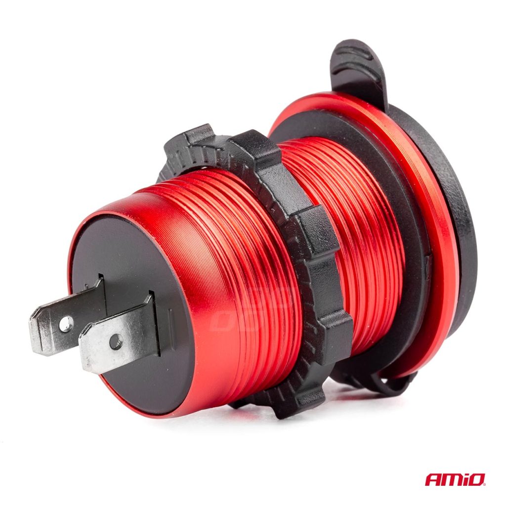 Εικόνα 2 από 5 — Amio – ΠΡΙΖΑ ΦΟΡΤΙΣΗΣ ΜΕ 2 ΘΥΡΕΣ USB + TYPE C ΚΑΙ ΚΑΠΑΚΙ ΚΟΚΚΙΝΗ 12/24V 5-12V 3.0A QUICK CHARGER MOD-09 -1 ΤΕΜ. (02859/AM)
