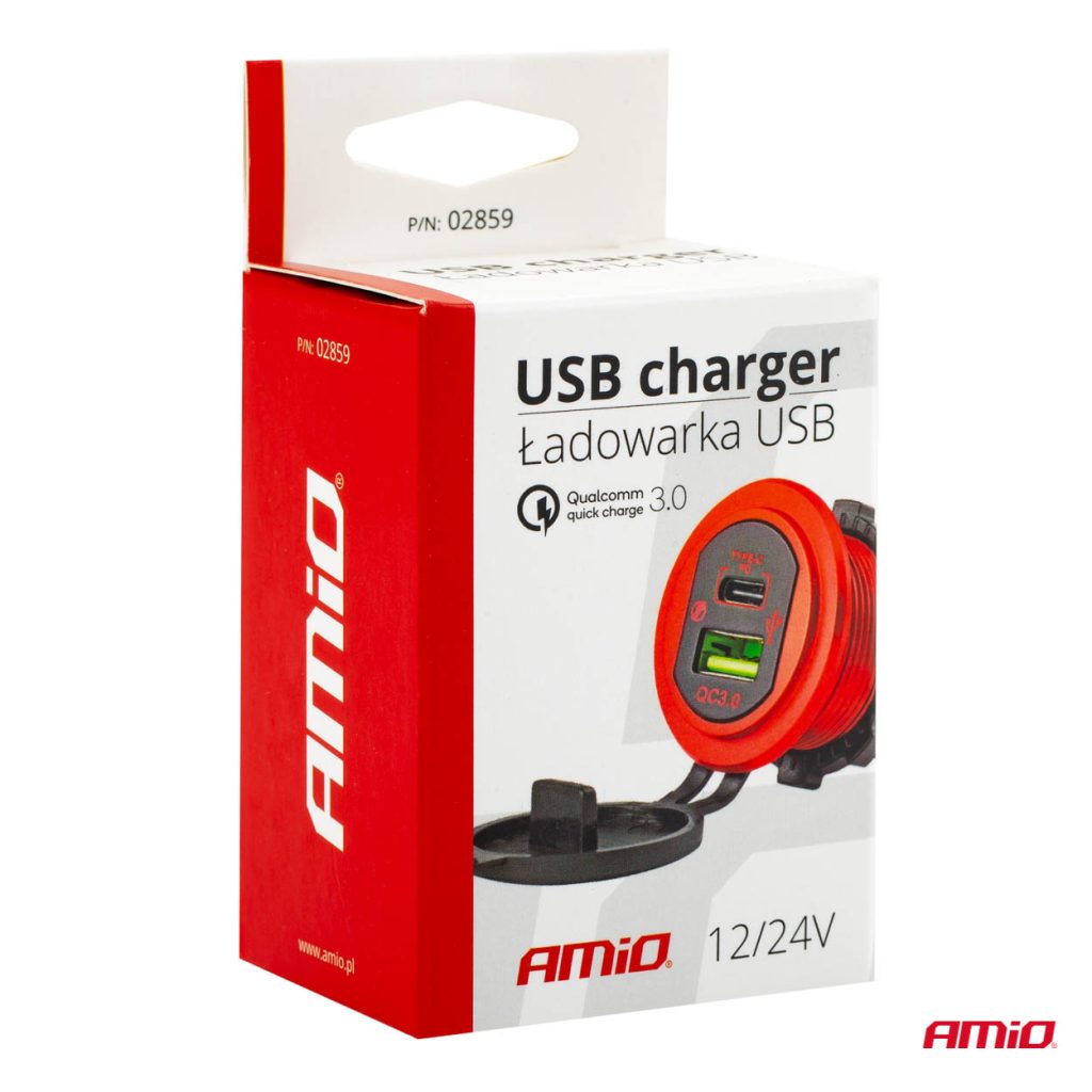 Εικόνα 5 από 5 — Amio – ΠΡΙΖΑ ΦΟΡΤΙΣΗΣ ΜΕ 2 ΘΥΡΕΣ USB + TYPE C ΚΑΙ ΚΑΠΑΚΙ ΚΟΚΚΙΝΗ 12/24V 5-12V 3.0A QUICK CHARGER MOD-09 -1 ΤΕΜ. (02859/AM)