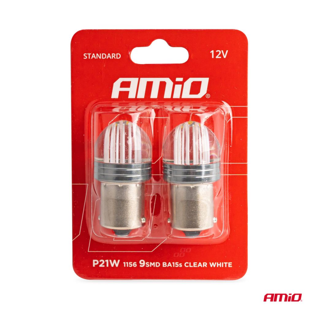 Εικόνα 2 από 2 — Amio – ΛΑΜΠΑΚΙΑ LED P21W 12V 6.000K 500lm 9SMD x 2835 ΜΟΝΟΠΟΛΙΚΑ – 2ΤΕΜ. (02953/AM)