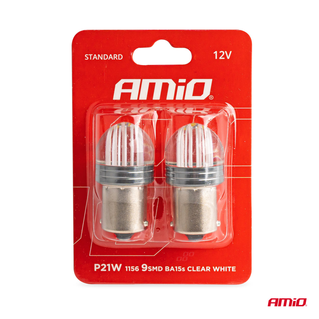 Εικόνα 2 από 2 — Amio – ΛΑΜΠΑΚΙΑ LED P21W 12V 6.000K 500lm 9SMD x 2835 ΜΟΝΟΠΟΛΙΚΑ – 2ΤΕΜ. (02953/AM)