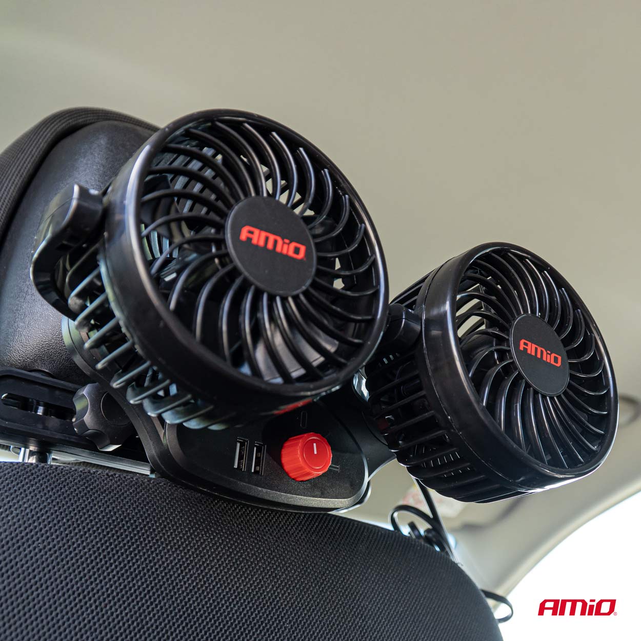 Εικόνα 2 από 7 — Amio – ΑΝΕΜΙΣΤΗΡΑΣ ΔΙΠΛΟΣ 12V 2χ4”(10,8cm) ΜΕ ΦΙΣ ΑΝΑΠΤΗΡΑ/2 USB 5V & ΣΤΗΡΙΞΗ ΣΤΟ ΠΡΟΣΚΕΦΑΛΟ – 1 TEM. (03009/AM)