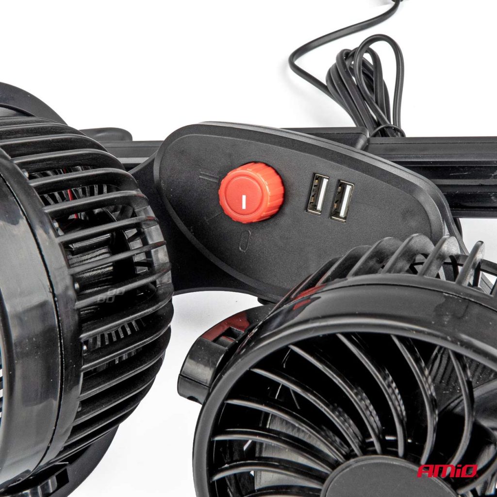 Εικόνα 3 από 7 — Amio – ΑΝΕΜΙΣΤΗΡΑΣ ΔΙΠΛΟΣ 12V 2χ4”(10,8cm) ΜΕ ΦΙΣ ΑΝΑΠΤΗΡΑ/2 USB 5V & ΣΤΗΡΙΞΗ ΣΤΟ ΠΡΟΣΚΕΦΑΛΟ – 1 TEM. (03009/AM)