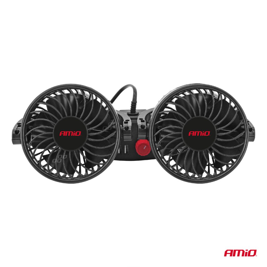 Εικόνα 4 από 7 — Amio – ΑΝΕΜΙΣΤΗΡΑΣ ΔΙΠΛΟΣ 12V 2χ4”(10,8cm) ΜΕ ΦΙΣ ΑΝΑΠΤΗΡΑ/2 USB 5V & ΣΤΗΡΙΞΗ ΣΤΟ ΠΡΟΣΚΕΦΑΛΟ – 1 TEM. (03009/AM)