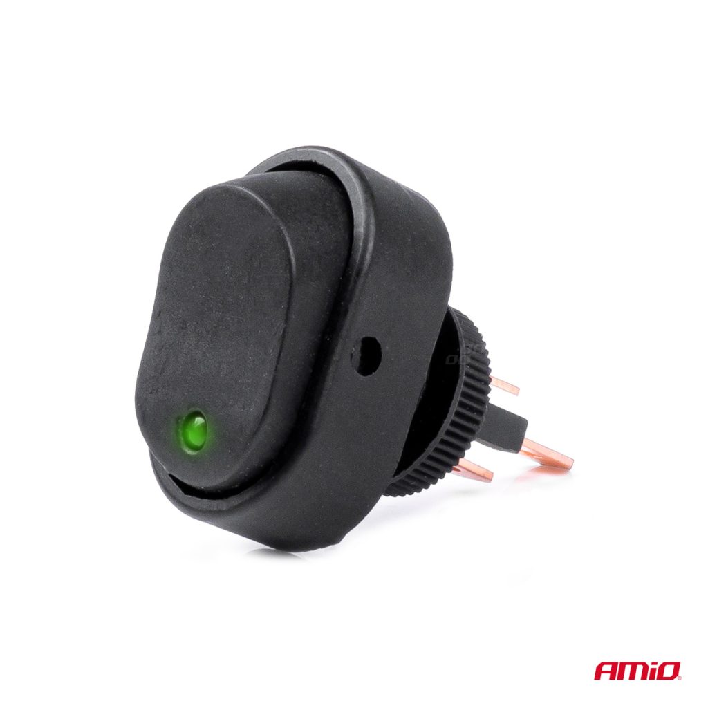 Εικόνα 5 από 6 — Amio – ΔΙΑΚΟΠΤΗΣ ON/OFF 3 ΕΠΑΦΩΝ ΜΕ LED ΠΡΑΣΙΝΟ 12/24V Φ12mm 30A ΜΕ ΣΠΕΙΡΩΜΑ ΟΒΑΛ – 1 ΤΕΜ. (03087/AM)
