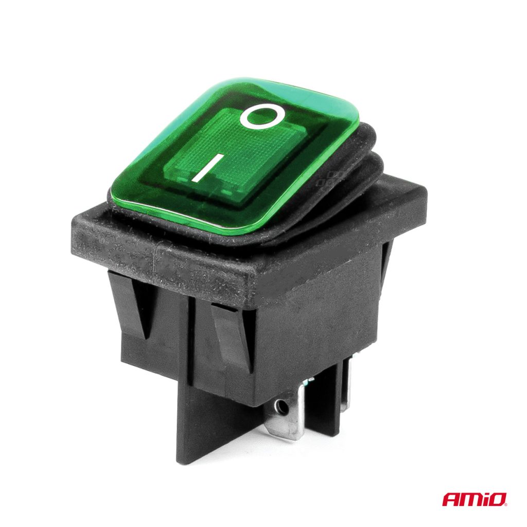Εικόνα 2 από 5 — Amio – ΔΙΑΚΟΠΤΗΣ ON/OFF 4 ΕΠΑΦΩΝ 20A 12/24V ΠΡΑΣΙΝΟΣ ΦΩΤΙΣΜΟΣ ΟΡΘΟΓΩΝΙΟΣ – 1 ΤΕΜ. (03090/AM)