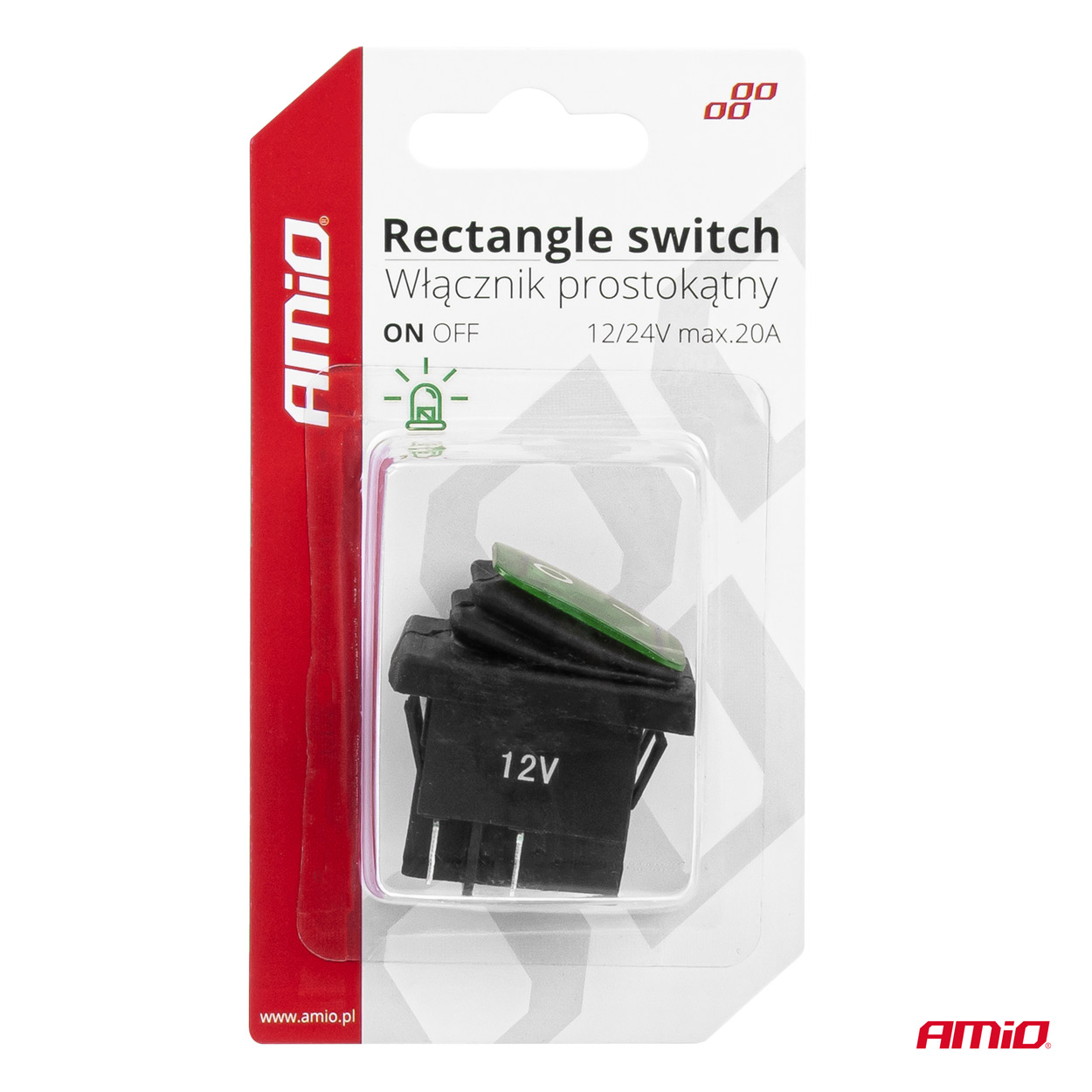 Εικόνα 5 από 5 — Amio – ΔΙΑΚΟΠΤΗΣ ON/OFF 4 ΕΠΑΦΩΝ 20A 12/24V ΠΡΑΣΙΝΟΣ ΦΩΤΙΣΜΟΣ ΟΡΘΟΓΩΝΙΟΣ – 1 ΤΕΜ. (03090/AM)
